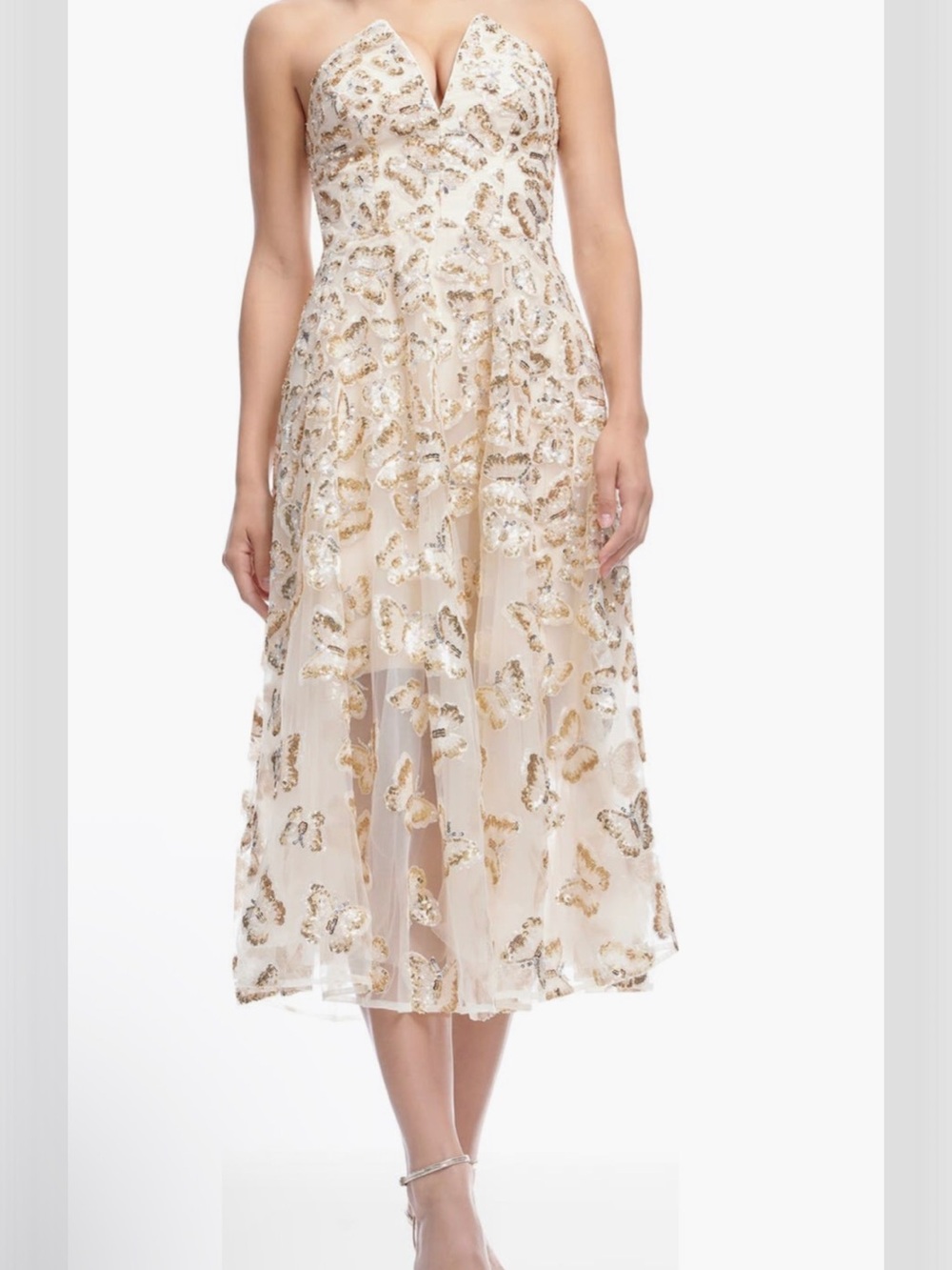 Dress the Population Champagne Butterfly Sequin Midi Dress - Picture 2 of 5